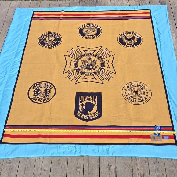 Pendleton Limited Edition Veterans of Foreign Wars Brown Blue Blanket NWT Throw - Picture 1 of 16